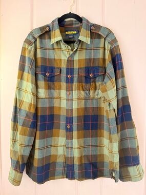 RARE Ralph Lauren Rugby Plaid Button-Up Shirt - Sage, Mustard, Navy szXL